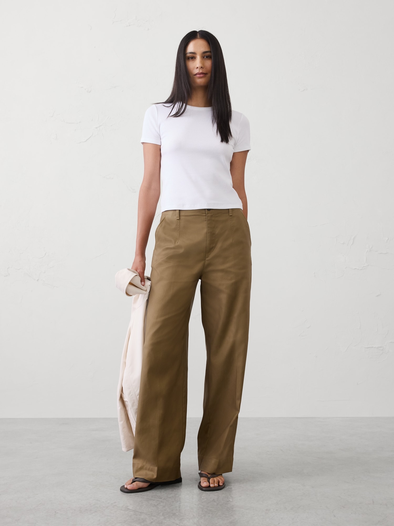Image number 1 showing, Straight High-Rise Twill Pant