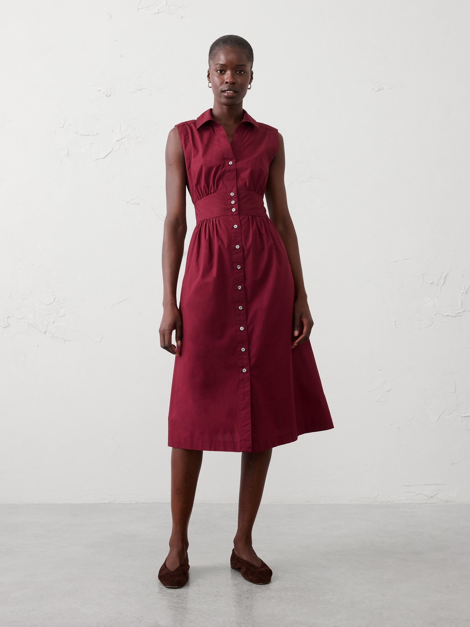 Image number 1 showing, Poplin Collared Button-Down Midi Dress