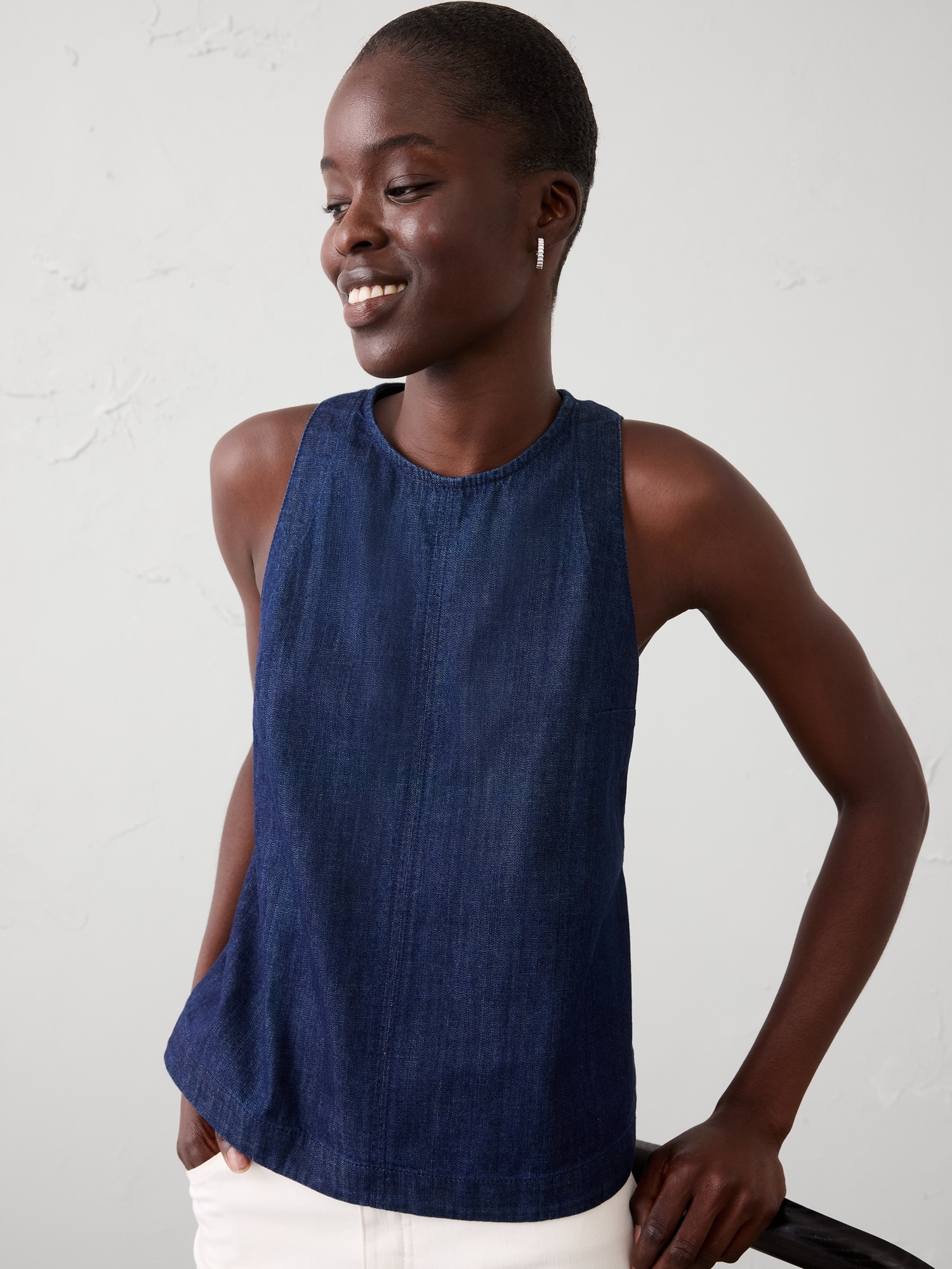 Image number 1 showing, Denim High-Neck Top