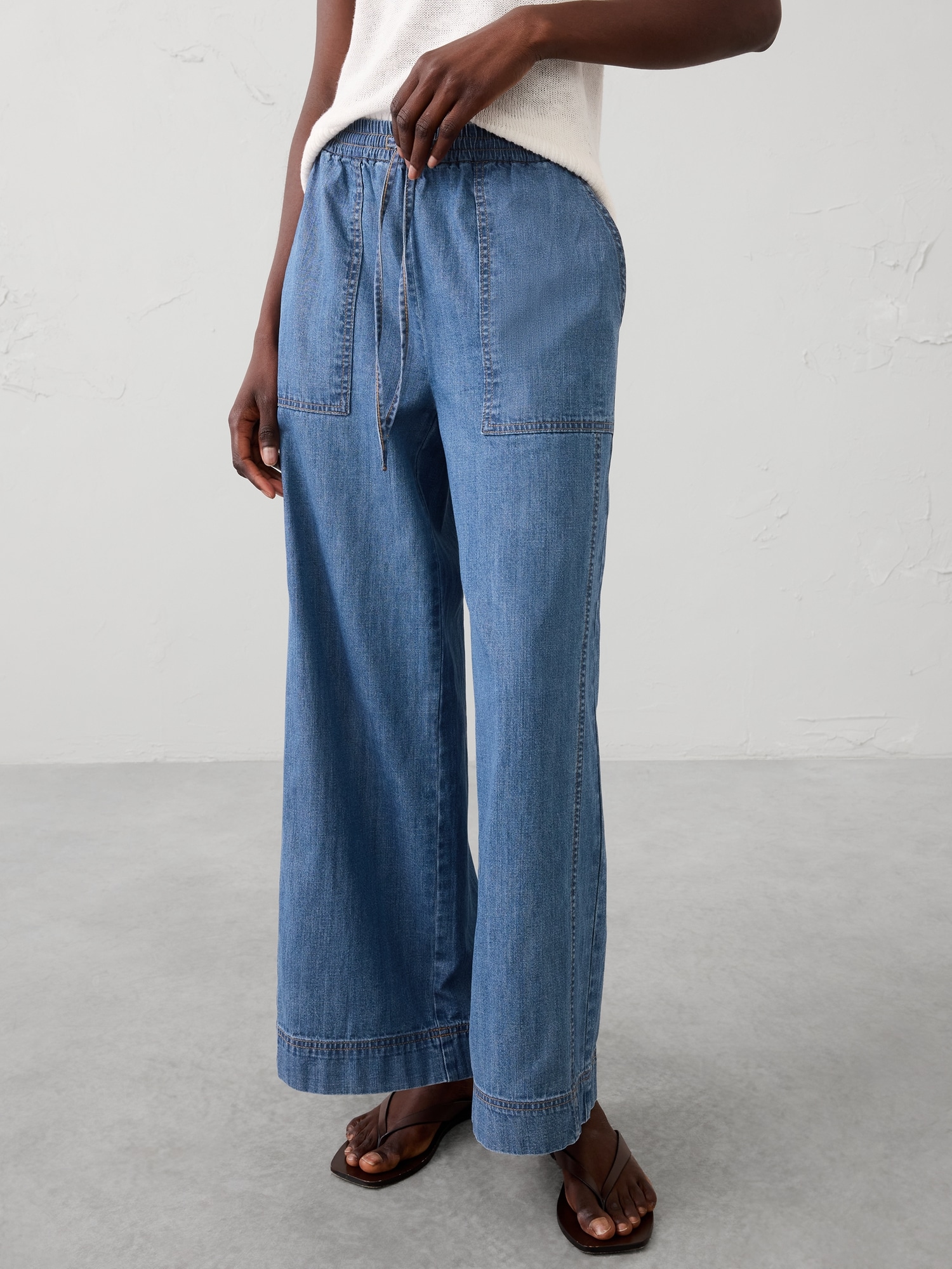 Image number 7 showing, Wide-Leg Mid-Rise Pull-On Utility Jean
