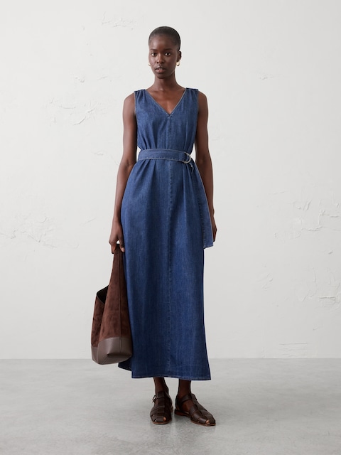 Chambray Belted Maxi Dress