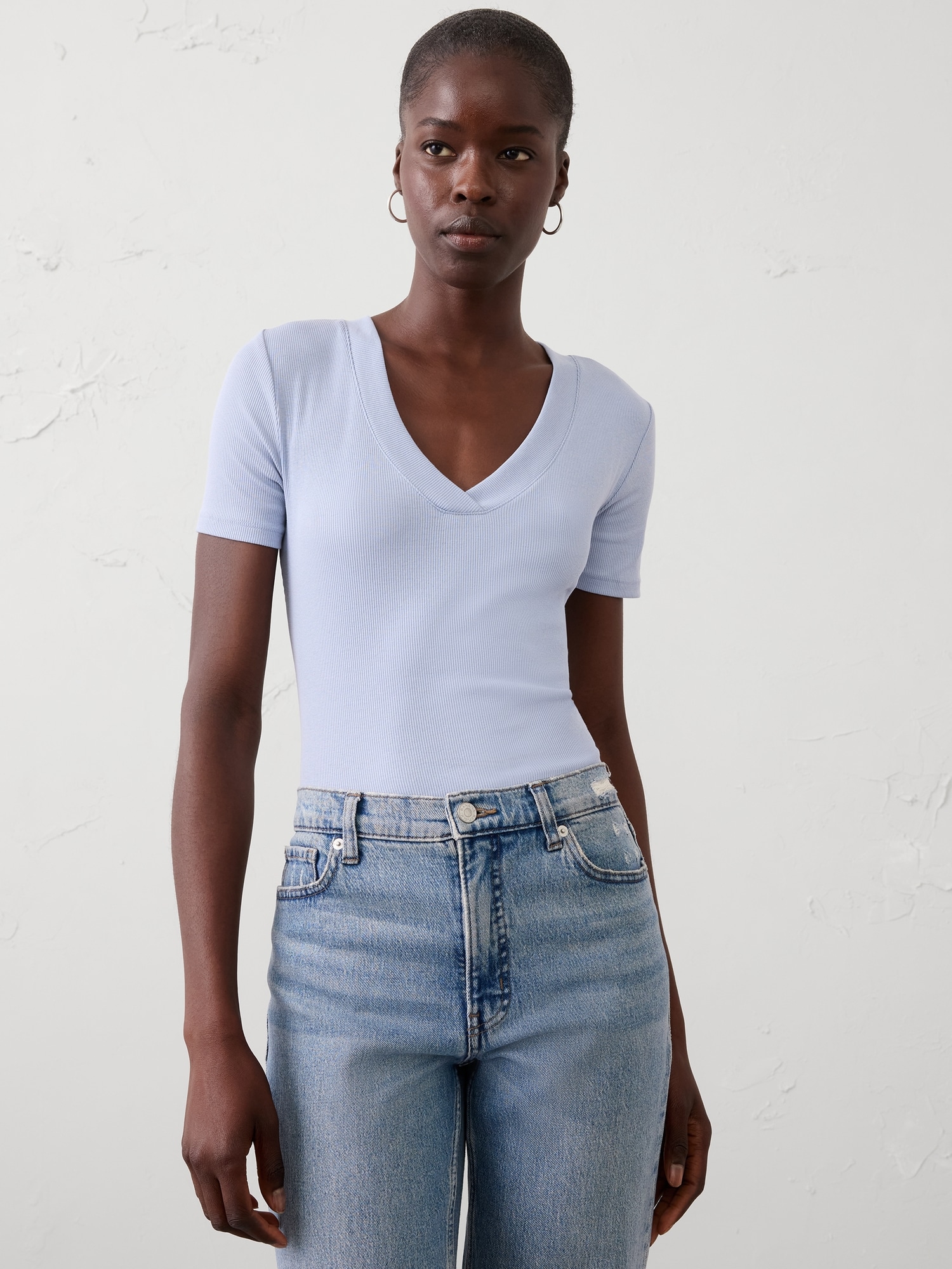 Image number 1 showing, Ribbed V-Neck T-Shirt
