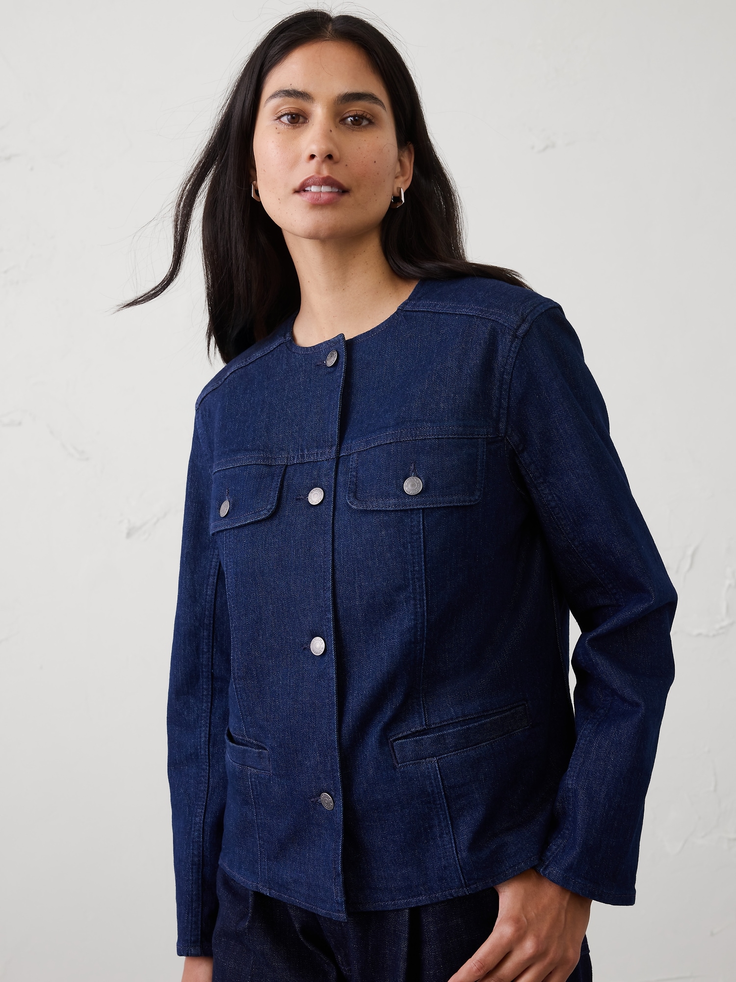 Image number 3 showing, Denim Collarless Jacket