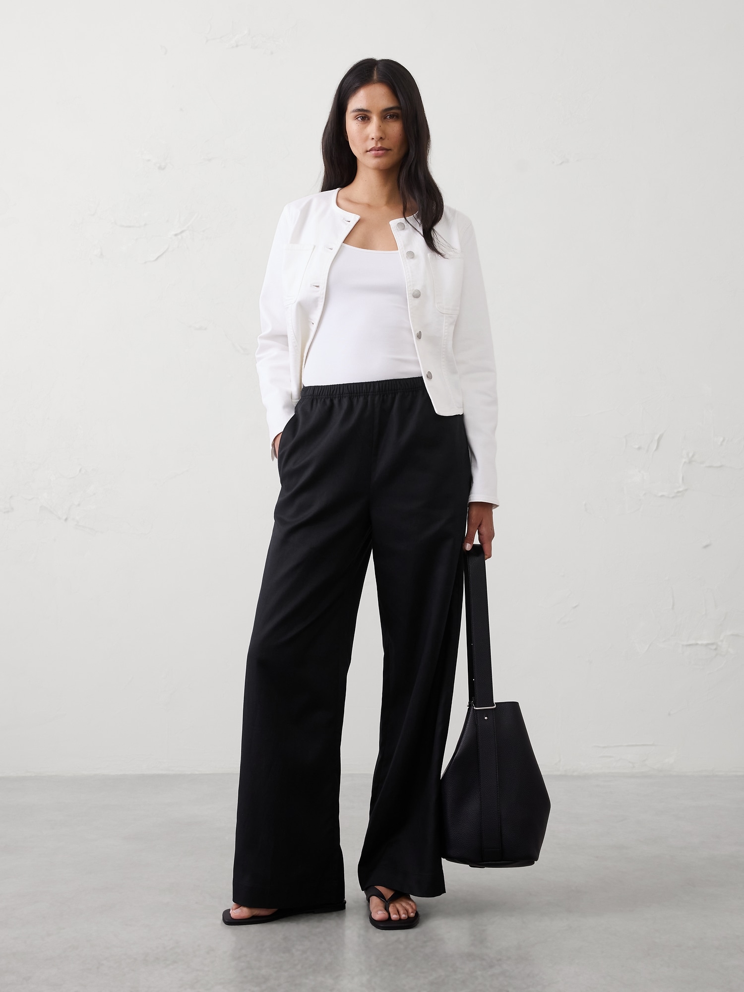 Image number 1 showing, Wide-Leg High-Rise Drapey Twill Pull-On Pant