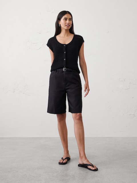 High-Rise Twill Bermuda Short