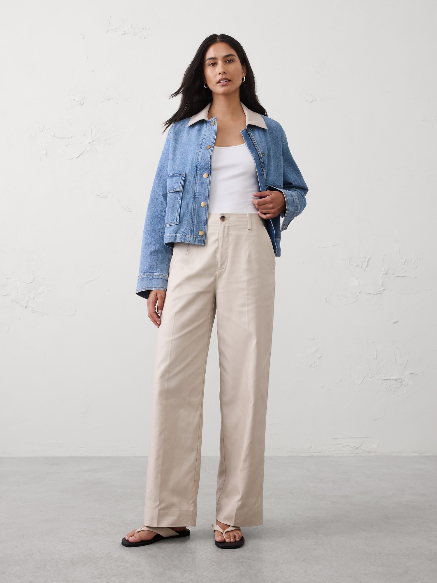Image number 1 showing, Straight High-Rise Twill Pant