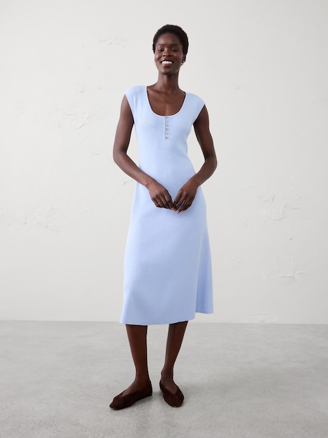 Cotton Ribbed Midi Sweater Dress