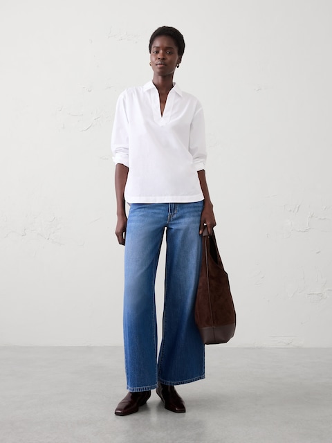 Cotton Collar-Neck Tunic Top