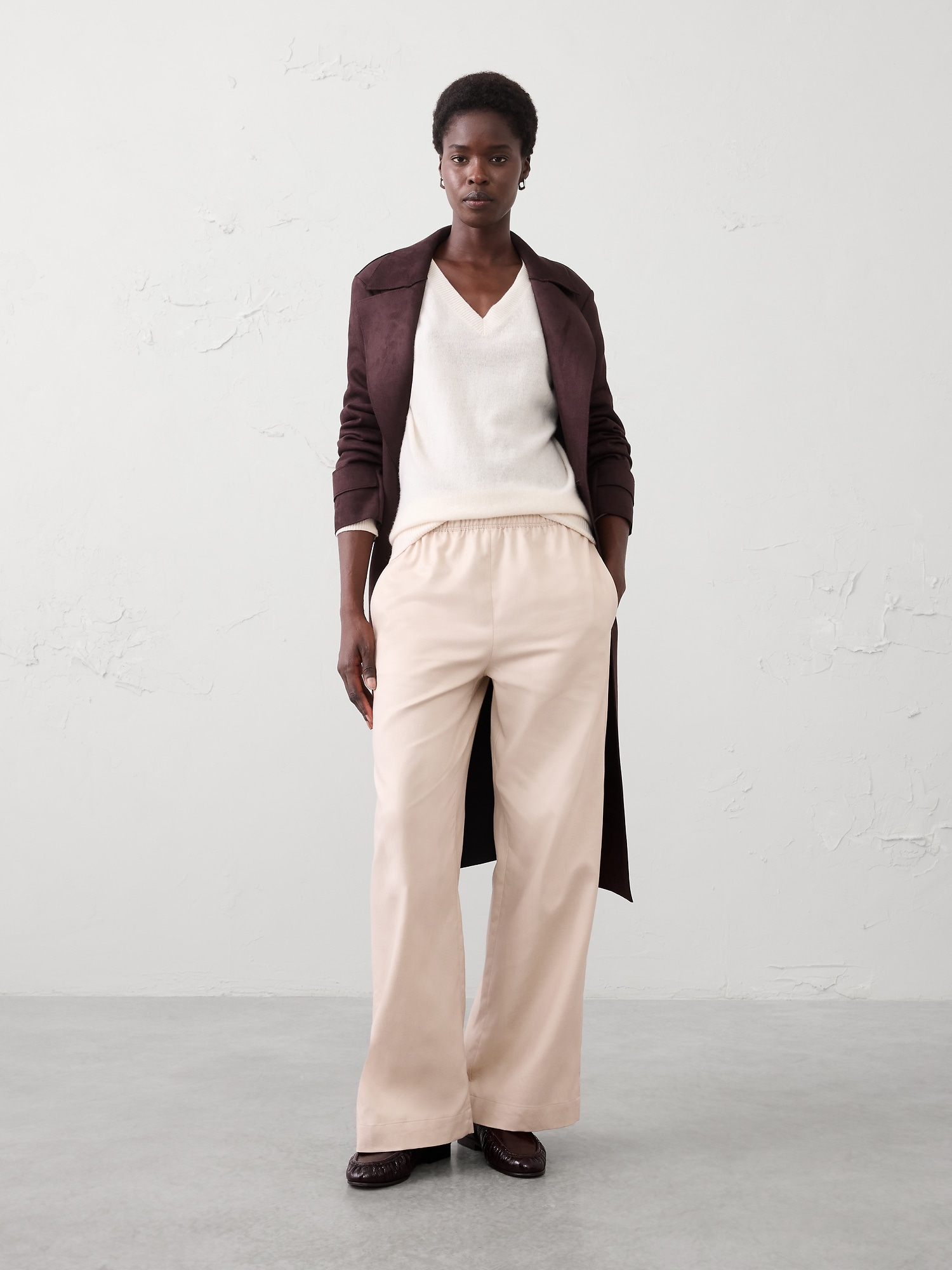 Image number 1 showing, Wide-Leg High-Rise Drapey Twill Pull-On Pant