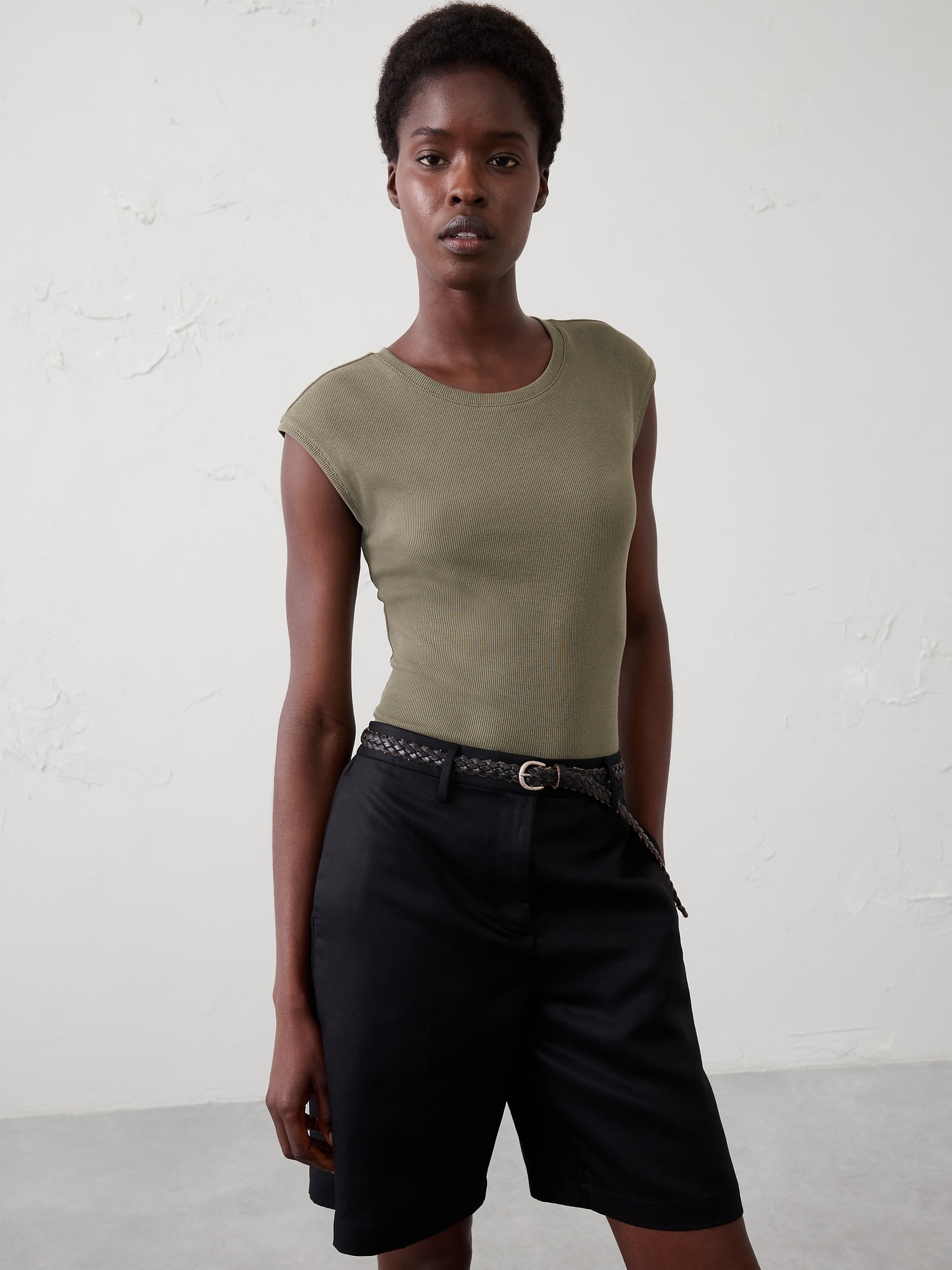 Image number 1 showing, Ribbed Cap-Sleeve T-Shirt