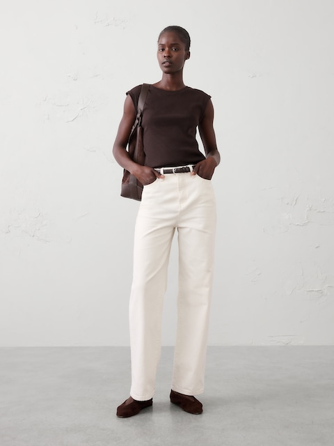 Ribbed Cap-Sleeve T-Shirt