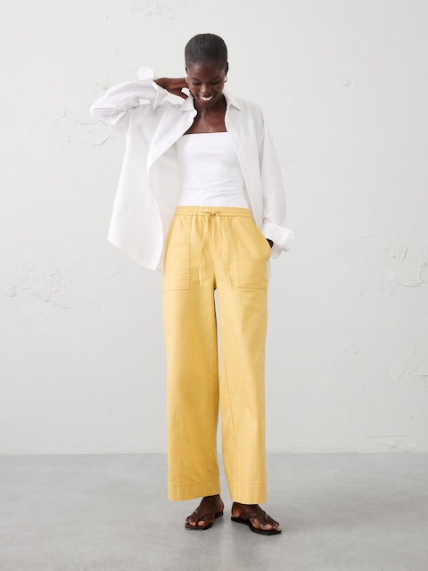 Wide-Leg Mid-Rise Pull-On Utility Jean