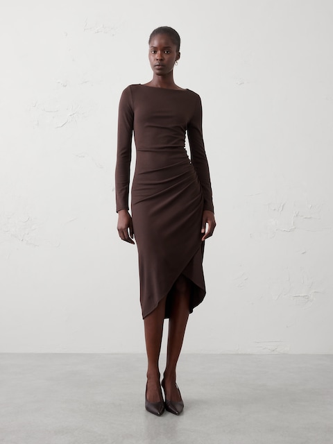 Soft Knit Shirred Midi Dress