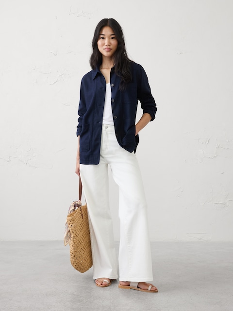Linen-Blend Chore Overshirt