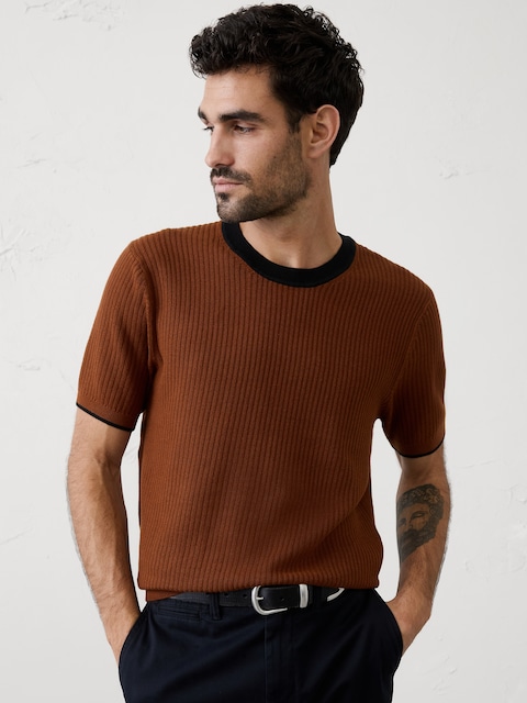 Contrast-Collar Sweater Top