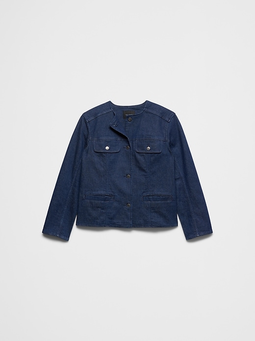 新品デニムジャケットMANY PATCHED COLLARLESS JACKET Denim Collarless Jacket | Banana Republic Factory