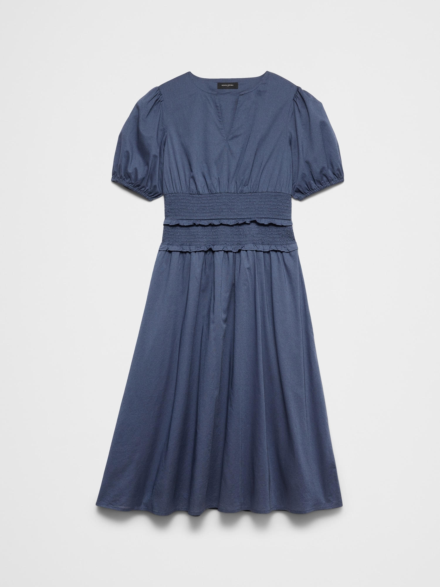 Image number 4 showing, Puff-Sleeve Smocked-Waist Midi Dress