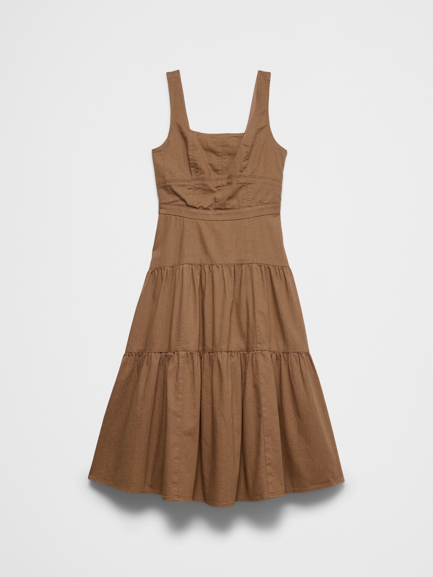 Image number 4 showing, Square-Neck Tiered Denim Midi Dress