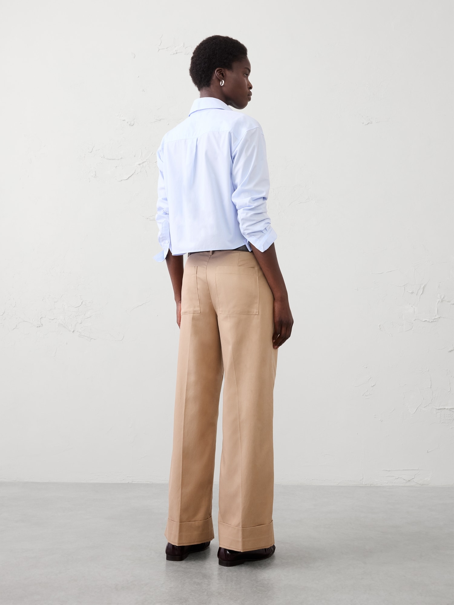 Image number 2 showing, Wide-Leg Mid-Rise Drapey Twill Cuffed Pant