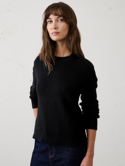 Cotton Textured Ribbed Side-Button Sweater