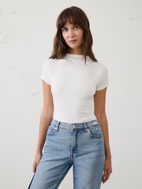 Jersey Mock-Neck T-Shirt