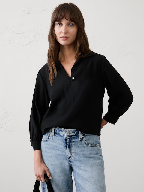 Collared-Tab Pullover Top