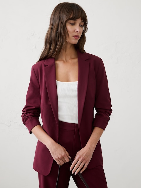 Sculpted Stretch Ruched-Sleeve Blazer