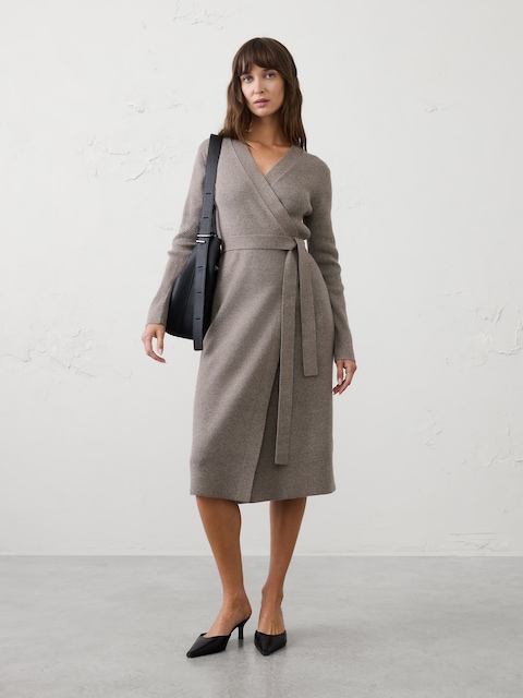 Ribbed Wrap Sweater Midi Dress