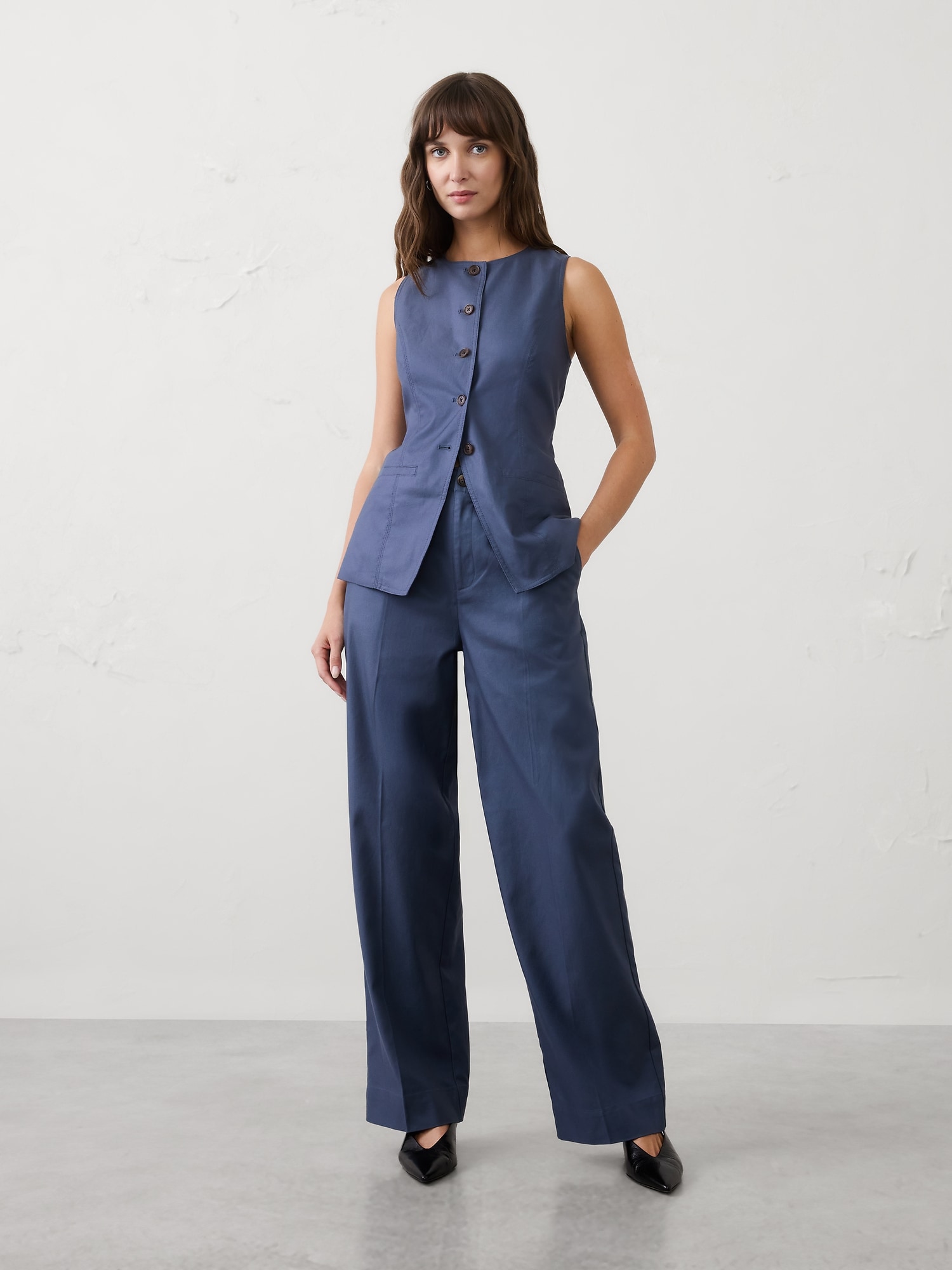 Image number 1 showing, Straight High-Rise Twill Pant