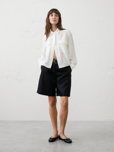 Blouson-Hem Pocket Cropped Shirt