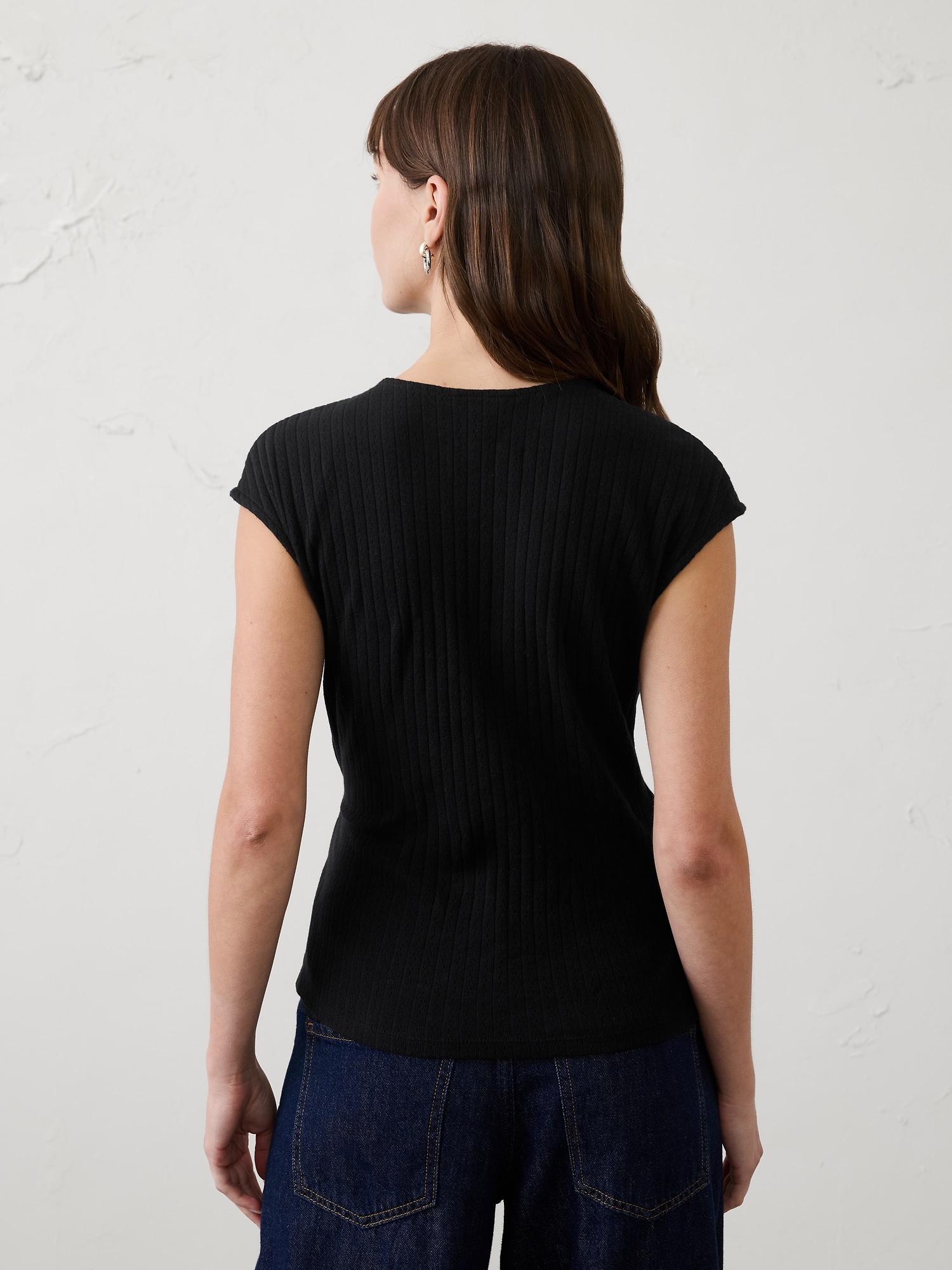 Image number 2 showing, Pointelle Ribbed Wrap-Front Top