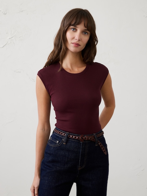 Ribbed Cap-Sleeve T-Shirt