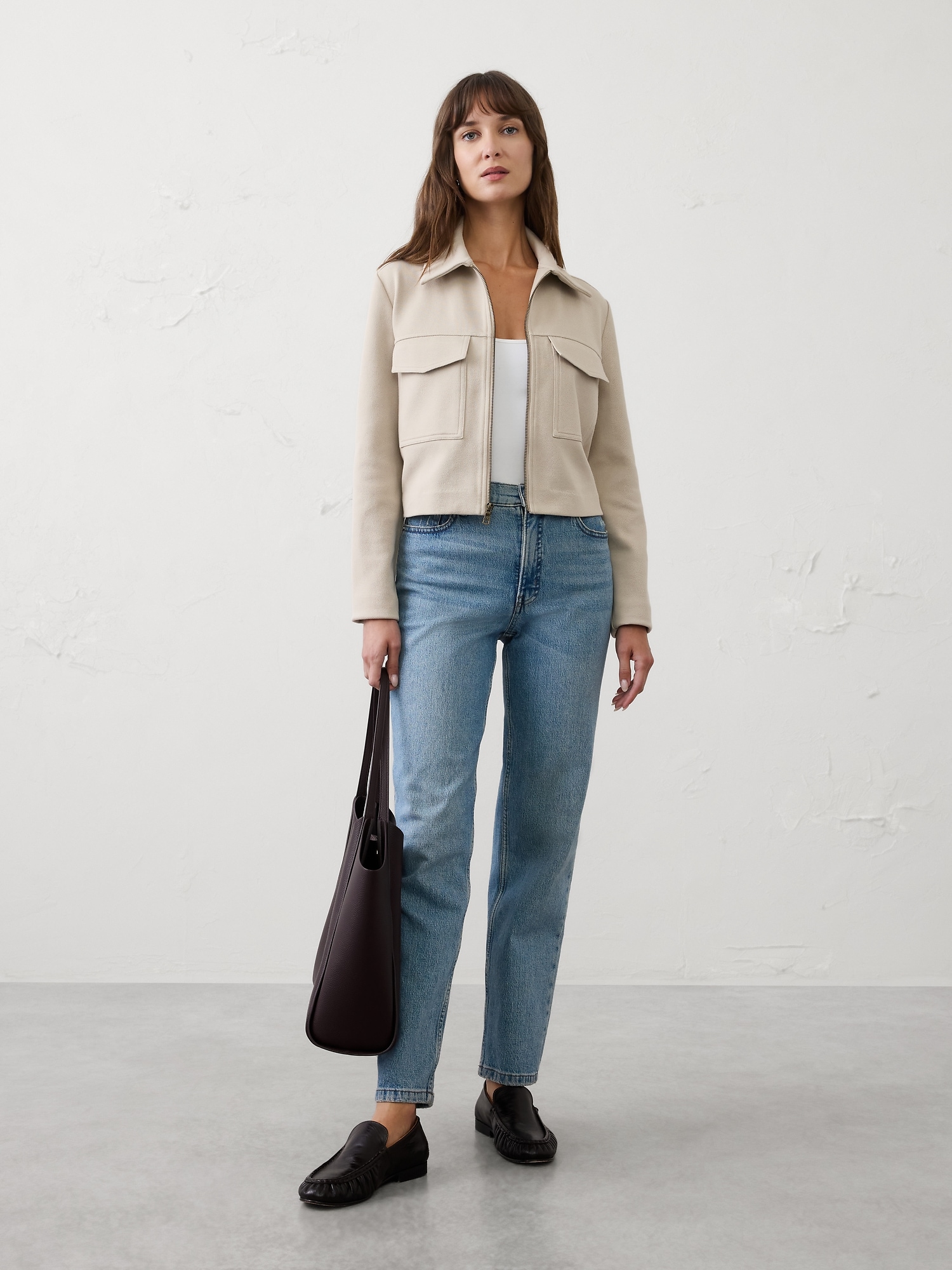 Image number 1 showing, Knit Twill Cropped Jacket