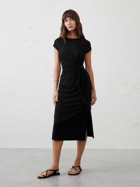 Side-Tie Knit Midi Dress