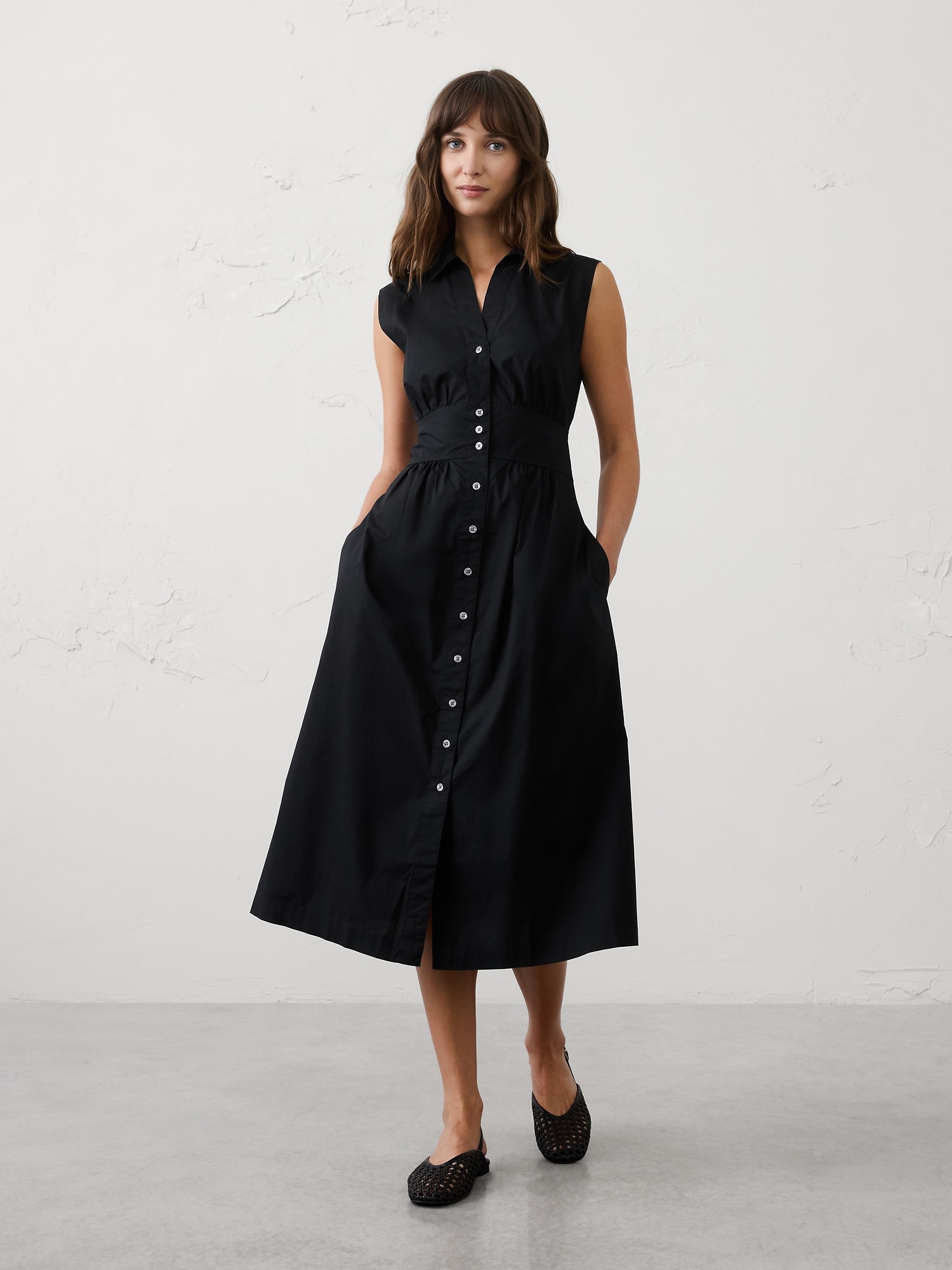 Image number 1 showing, Poplin Collared Button-Down Midi Dress