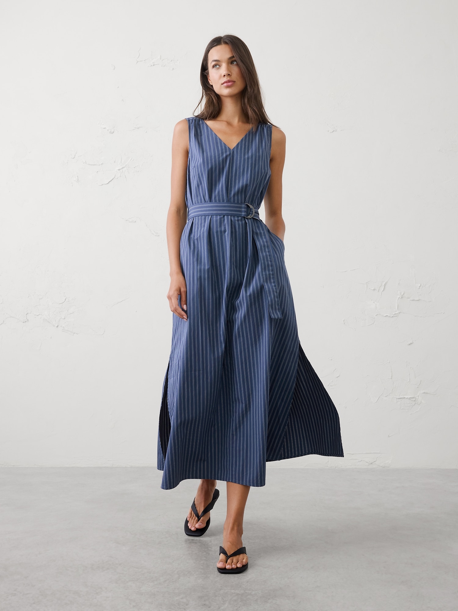 Image number 1 showing, Poplin Belted Maxi Dress