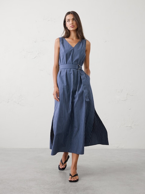 Poplin Belted Maxi Dress