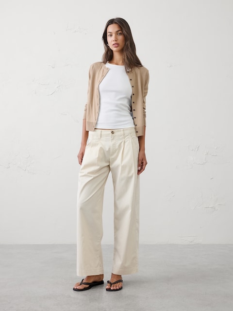 Straight Mid-Rise Twill Pleated Pant