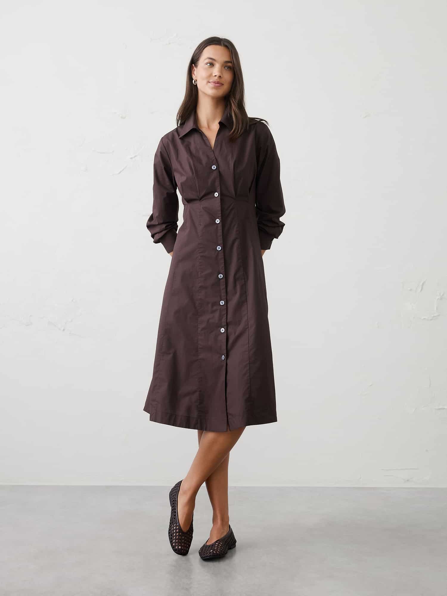 Seamed-Waist Midi Shirtdress