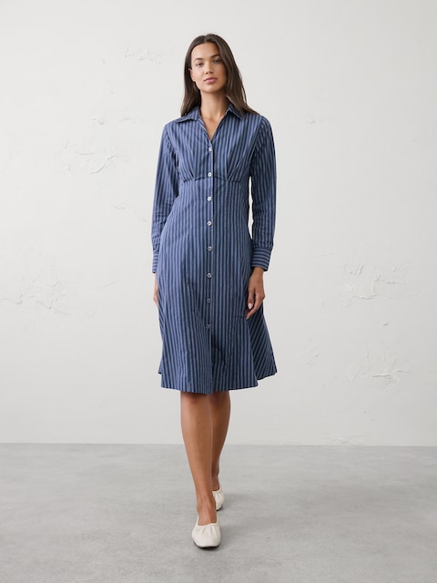 Seamed-Waist Midi Shirtdress