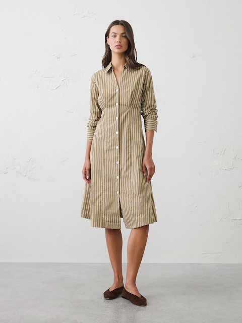 Seamed-Waist Midi Shirtdress