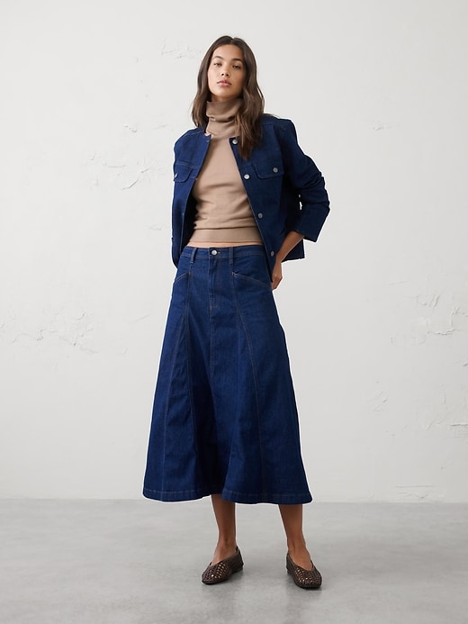 Denim Seamed Paneled Midi Skirt | Banana Republic Factory