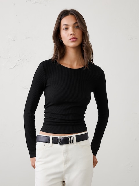 Soft Luxe Ribbed Shirred-Waist Top