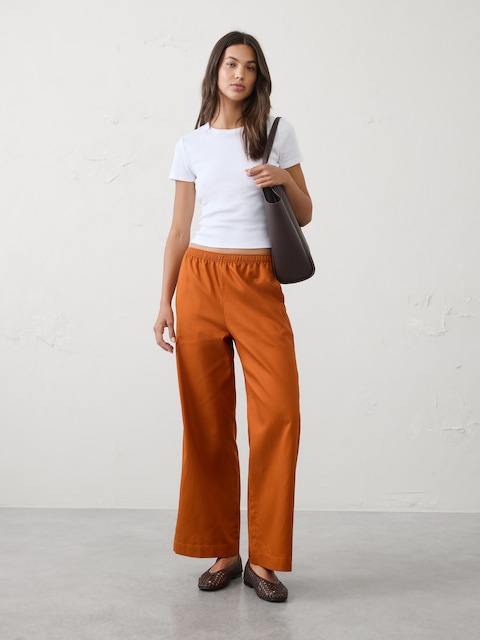 Wide-Leg High-Rise Drapey Twill Pull-On Pant