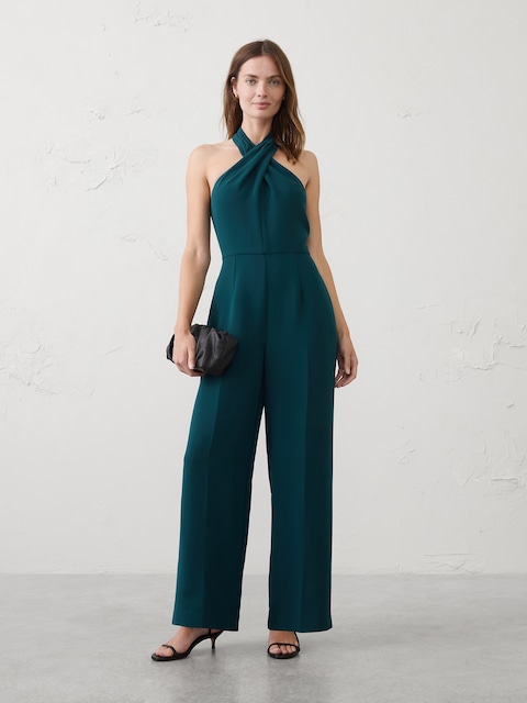 Tailored Crossed-Halter Jumpsuit