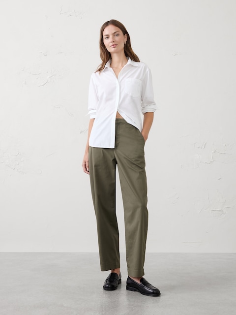 Barrel-Leg High-Rise Twill Pleated Utility Pant