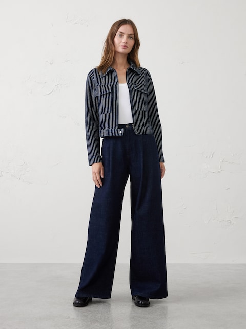Denim Pinstriped Cropped Jacket