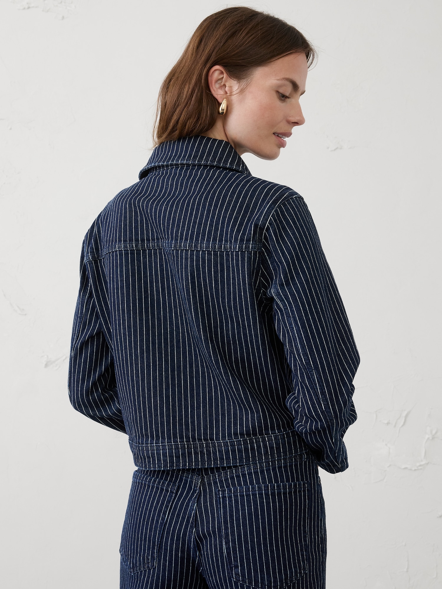 Image number 2 showing, Denim Pinstriped Cropped Jacket