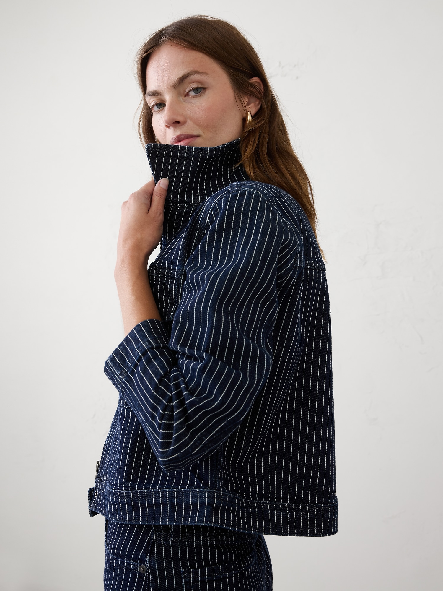 Image number 3 showing, Denim Pinstriped Cropped Jacket
