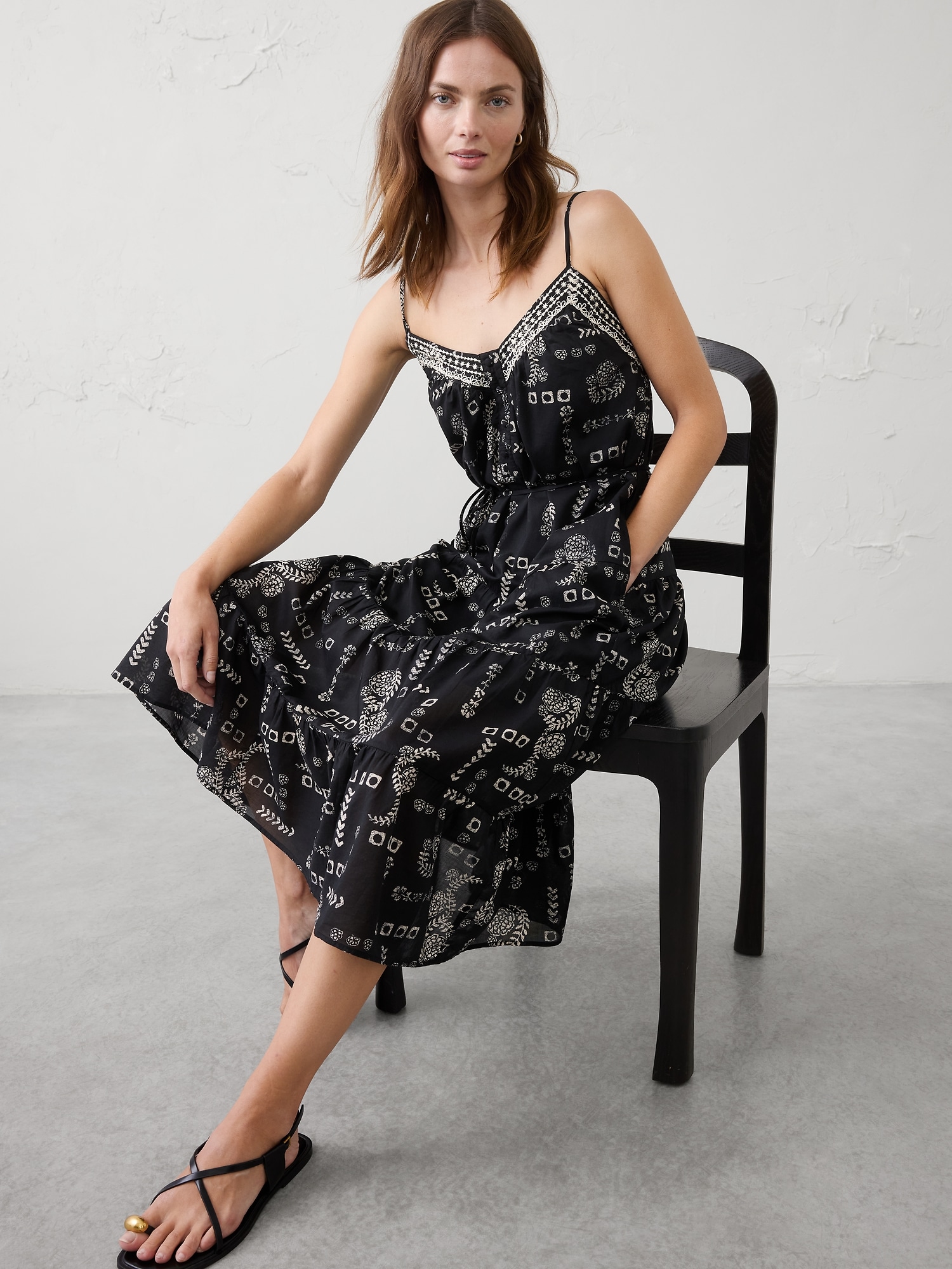 Image number 3 showing, Strappy Embroidered Tiered Midi Dress